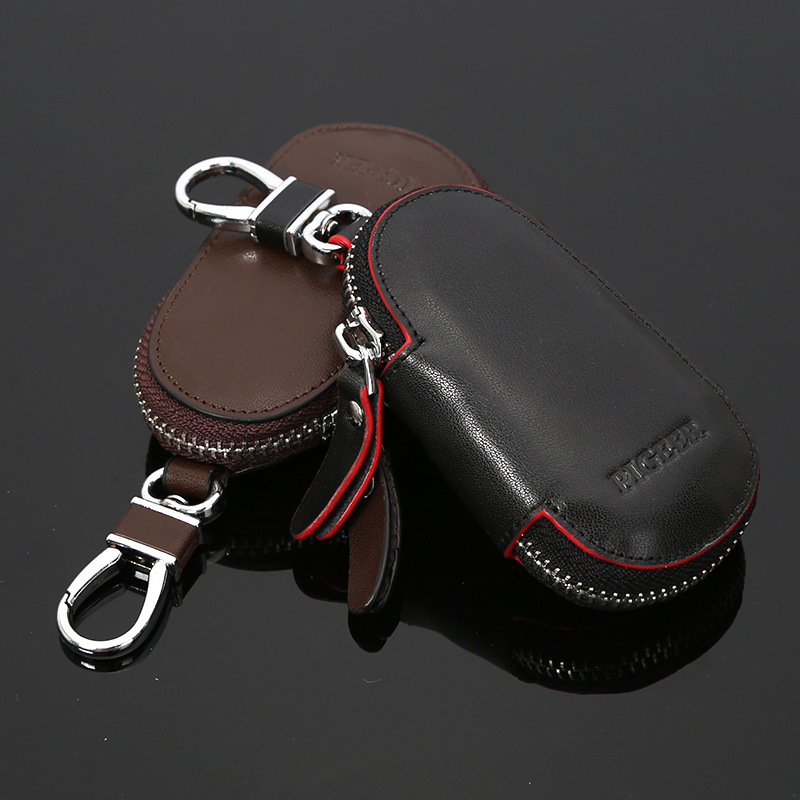 circular zipper leather keychain holder wallet bag key fob remote control car key cases ...