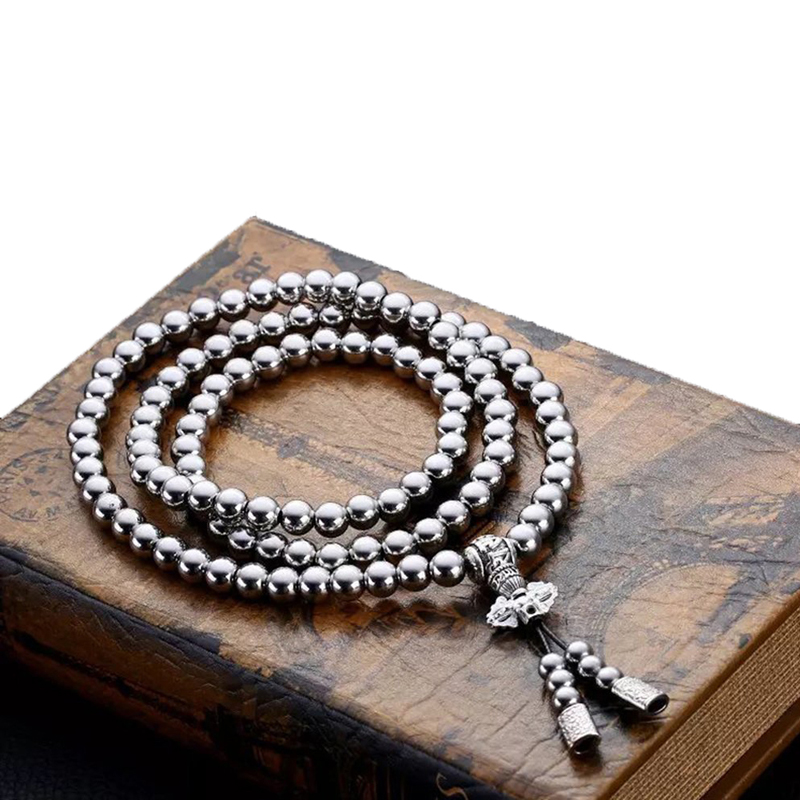 Bloomma Beads Necklace Chain,108 Buddha Stainless Steel Jewelry Beads Necklace Chain Outdoor Metal Whip Accessories