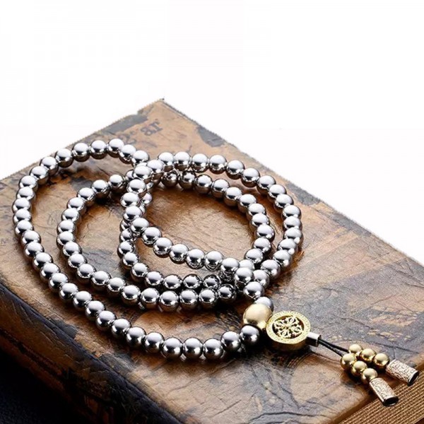 Bloomma Beads Necklace Chain,108 Buddha Stainless Steel Jewelry Beads Necklace Chain Outdoor Metal Whip Accessories