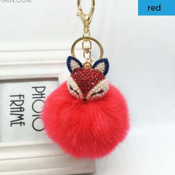 Fox Fur Ball Pom Pom Keychain