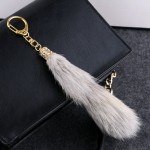 Fluffy Fox Fur Tail with Artificial Pearl Rhinestone Keychain