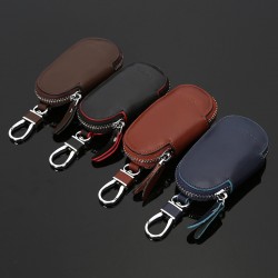 Circular Leather Keychain Holder Wallet Zipper Bag Car Key Cases